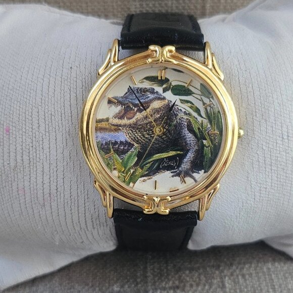 Wildlife Collection Wristwatch Analog Quartz Watch Black Genuine Leather Strap - Picture 5 of 12
